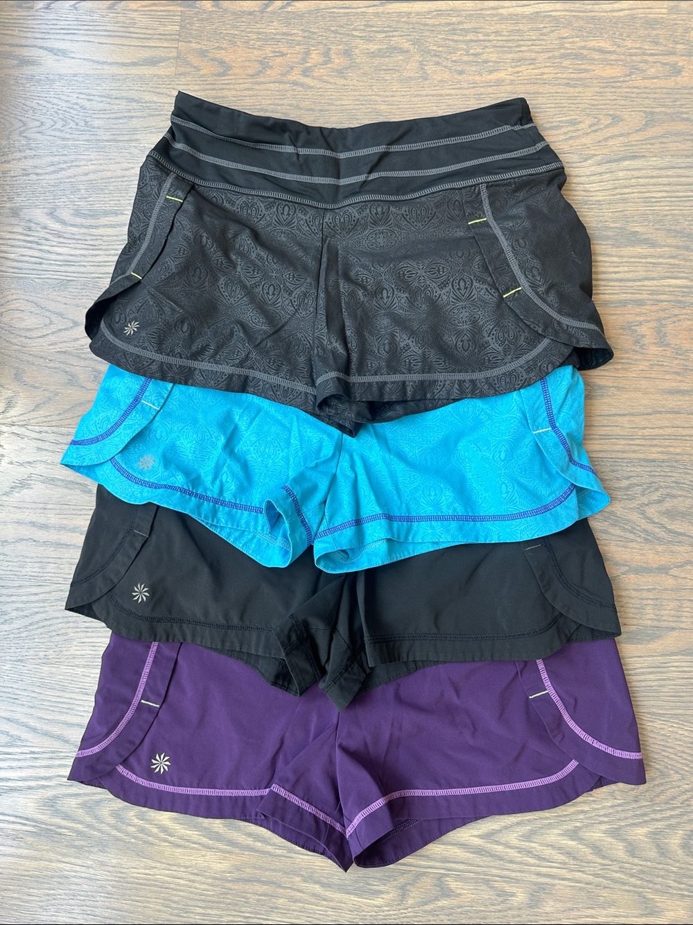 Athleta Women’s Athletic Shorts — Black, Turquoise, Purple - 4 Pairs
